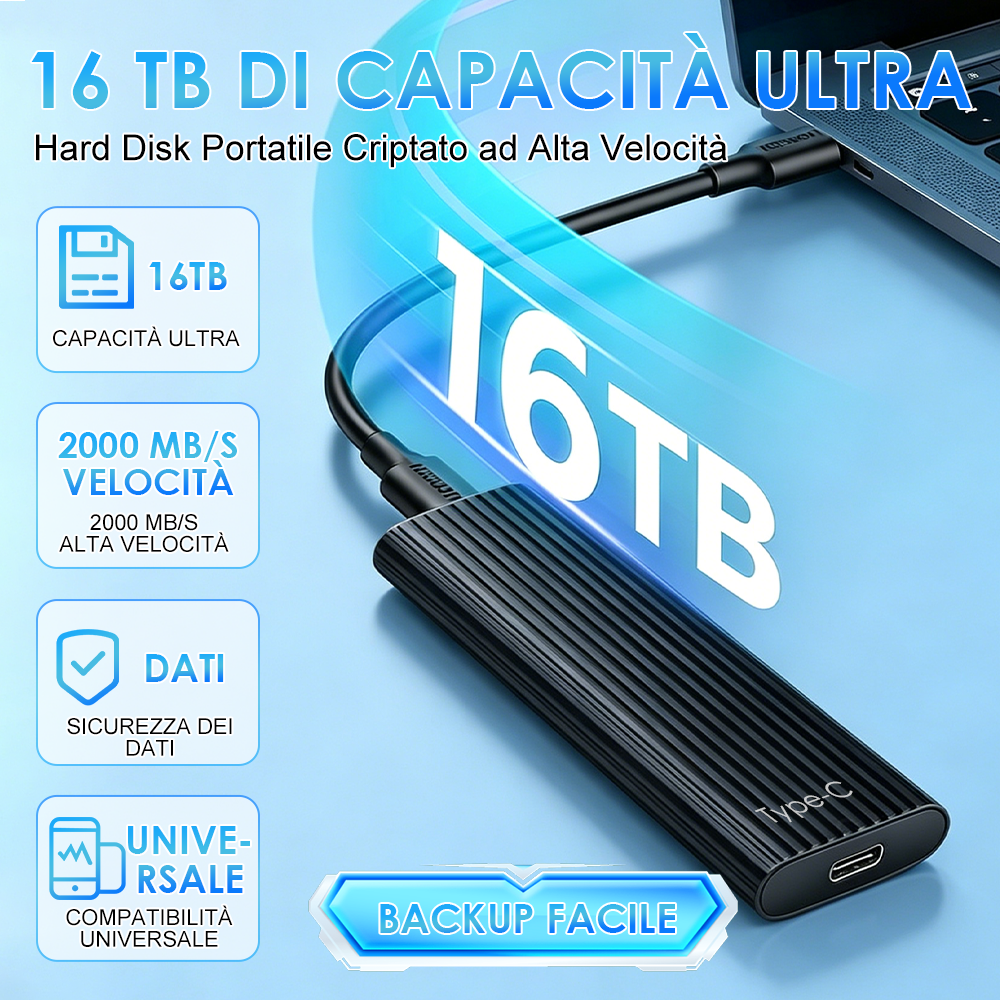 🏆 Offerta Flash ⚡ Oltre 50.000 venduti! Quasi esaurito — 🔥 SSD portatile mini Type-C ad alta capacità da 16TB 🛡️